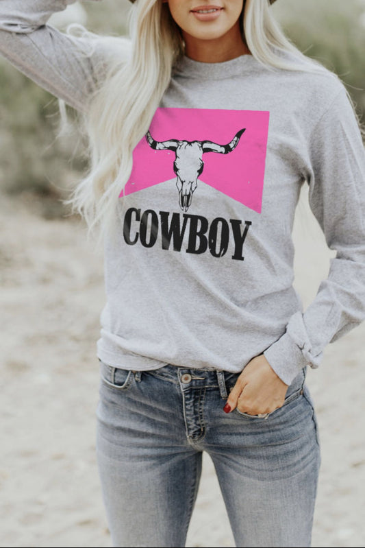Grey cowboy pink long sleeve